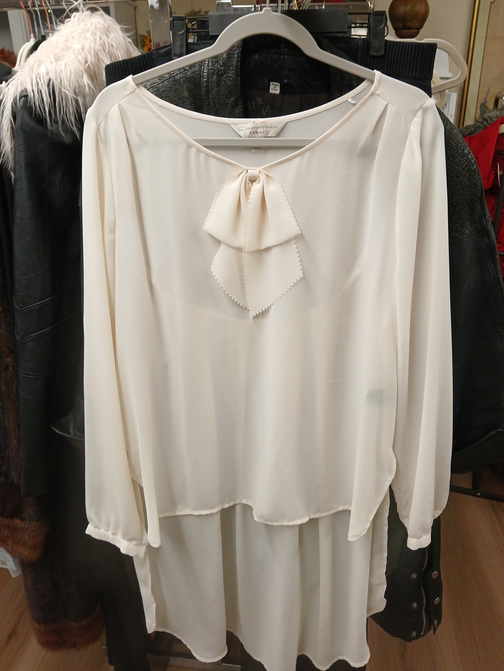 LC Lauren Conrad Cream Bow-Front Long-Sleeve Blouse